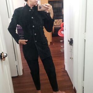 Vtg North Beach Michael Hoban Black Suede Jacket & Pants 2 Piece Suit Set size 8